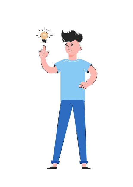 Chico y bombilla Concepto de idea Aislado sobre fondo blanco Bueno para presentaciones de aplicaciones y sitios web Vector