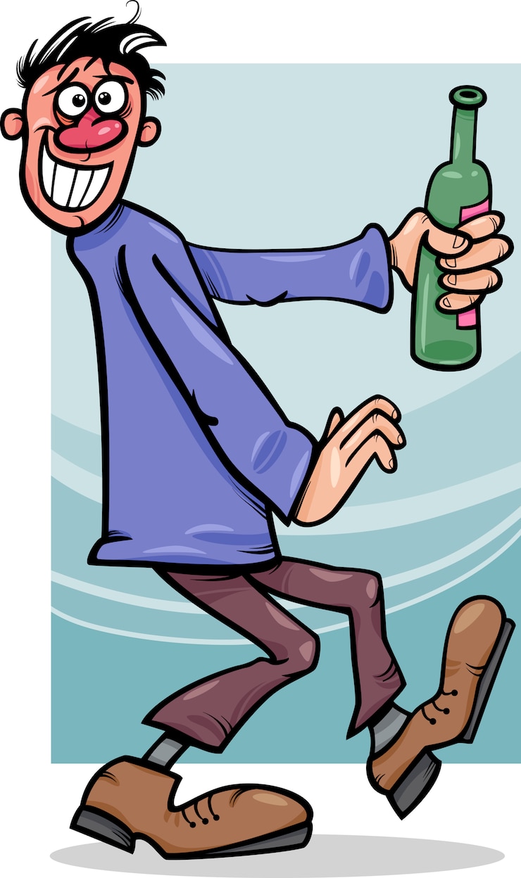 Vector chico borracho con ilustración de dibujos animados de botella