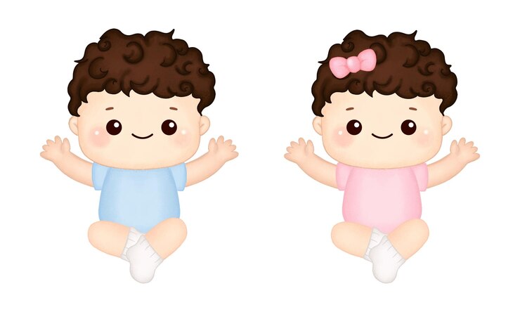 Vector chico y chica lindos en posición sentada estilo acuarela