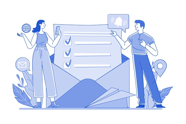Chico y chica recibiendo una notificación por correo electrónico