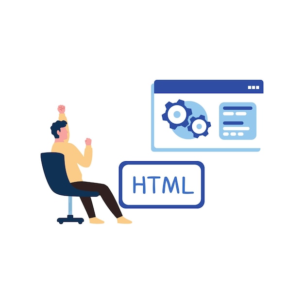 El chico está codificando html y css.