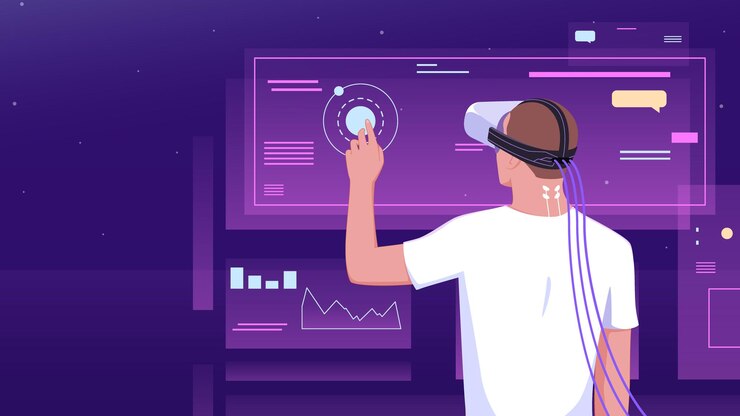 Vector chico conectado a la realidad virtual