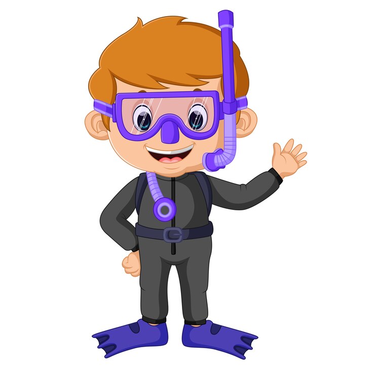 Vector chico de dibujos animados de buceo