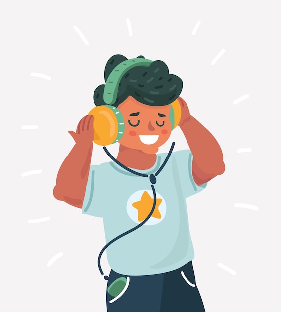 Chico disfrutando de la música en los auriculares