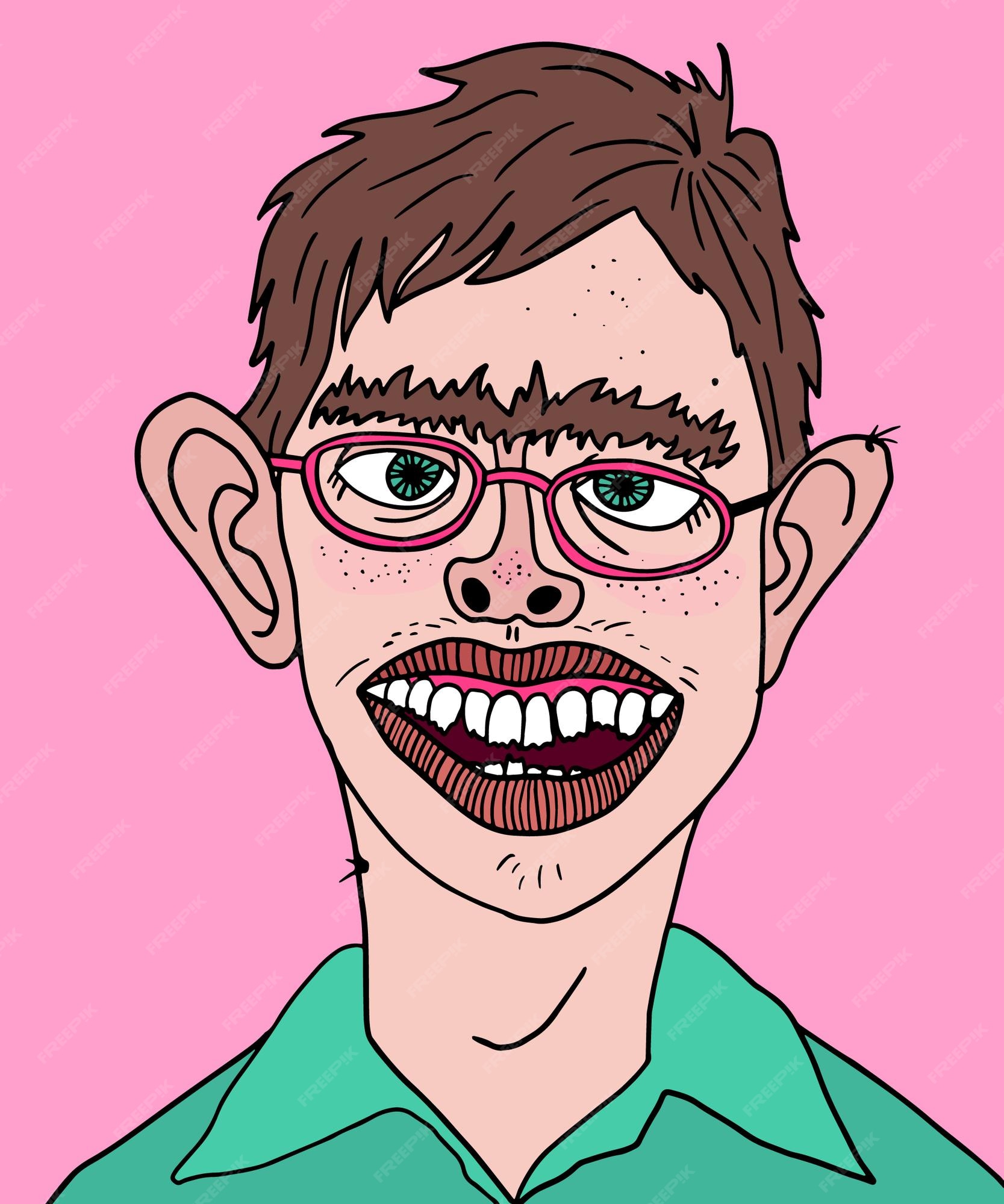 Chico feo con gafas acné y dientes torcidos | Vector Premium