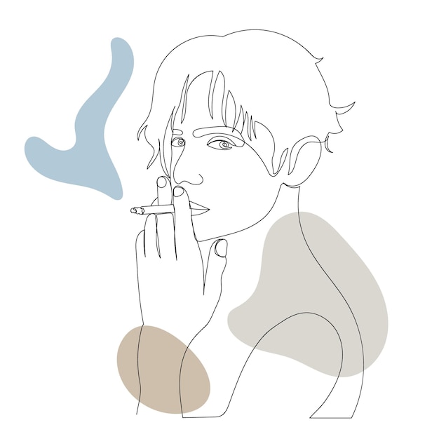Chico fumando una línea de dibujo, boceto