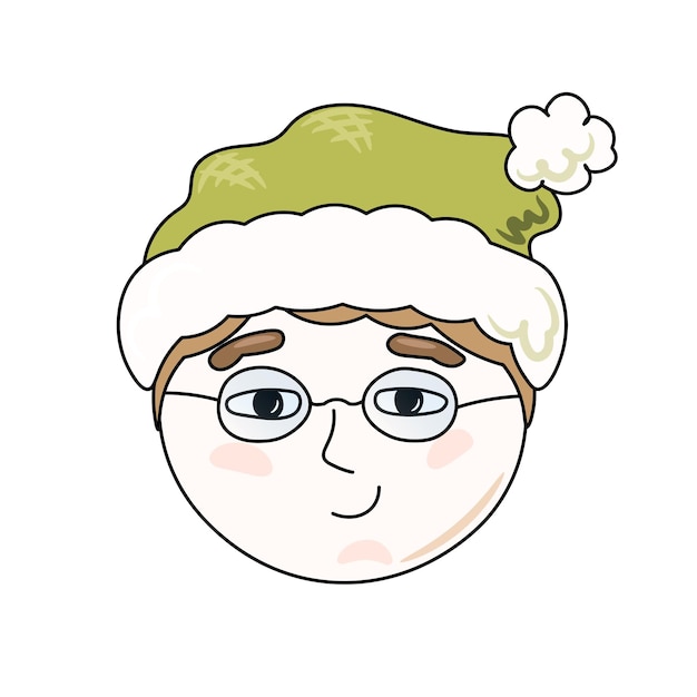 Chico con gafas. gorro de invierno verde suave con pompón. niño en invierno. ilustración vectorial