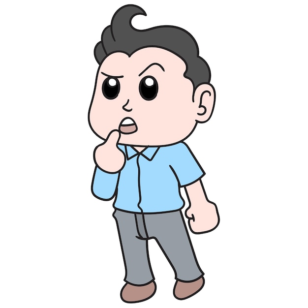 Chico guapo se encuentra con una cara de pensamiento y confusión, arte de ilustración vectorial. imagen de icono de doodle kawaii.