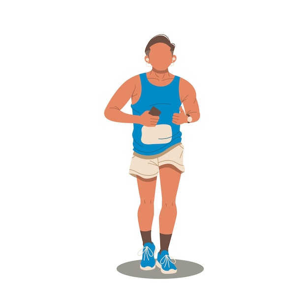 Un chico guapo haciendo jogging. Ilustración de diseño plano.