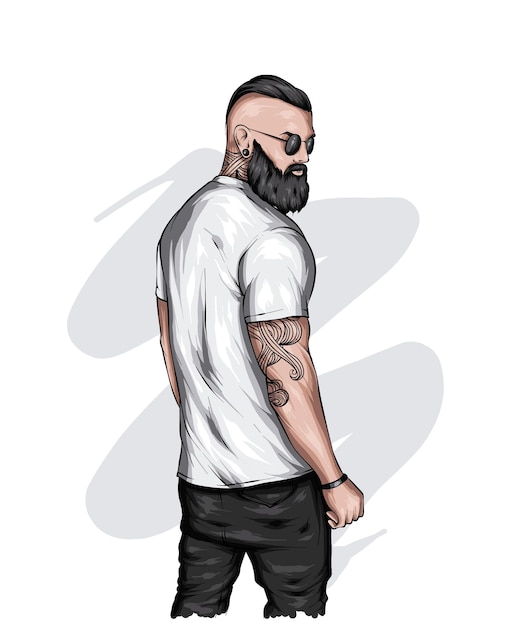 Chico guapo hipster en camiseta con estilo