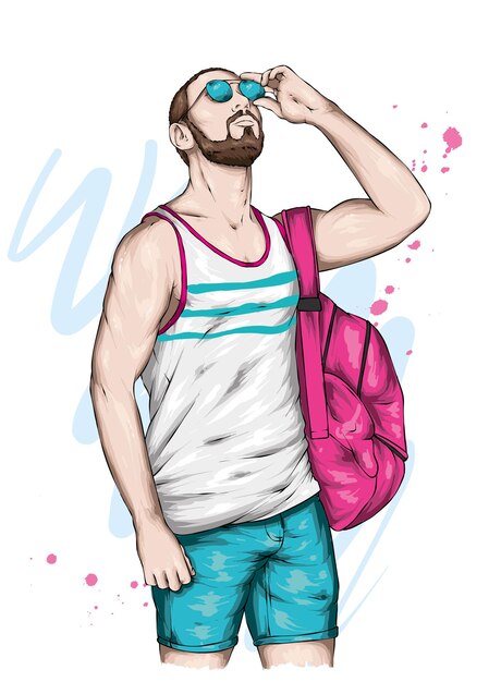 Vector chico guapo en ropa de verano con estilo