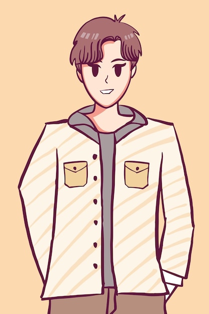 chico hombre kpop ídolo chico asiático personaje de moda dibujado a mano ilustración