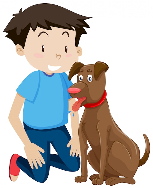 Vector chico joven con perro mascota