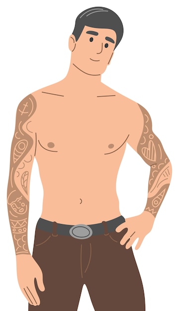 Vector un chico joven con tatuajes en los brazos.