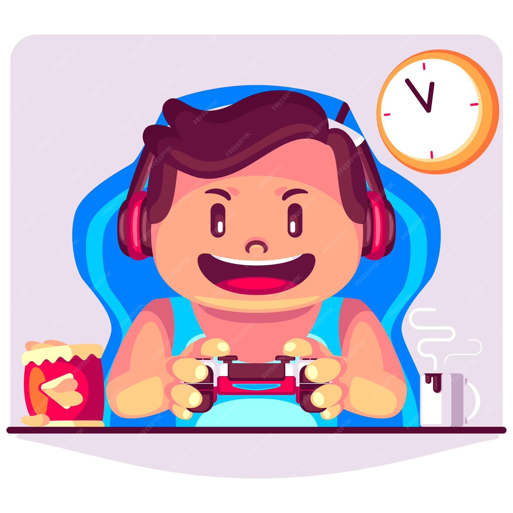 Un chico jugando ilustración de dibujos animados de videojuegos | Vector Premium Un chico jugando ilustración de dibujos animados de videojuegos | Vector Premium