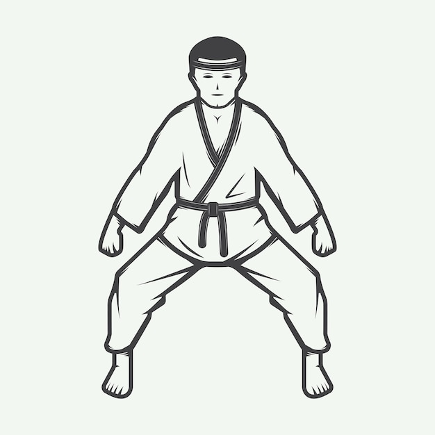 Chico de karate vintage en estilo retro Se puede utilizar para logotipos, emblemas, insignias, etiquetas