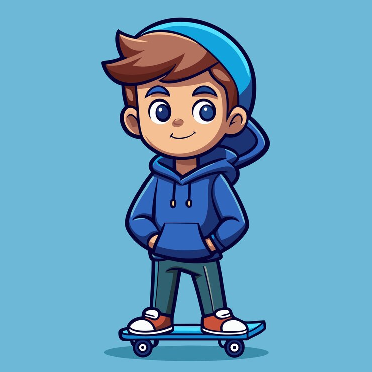 Vector chico lindo con capucha azul marino y corredores diseño vectorial de dibujos animados
