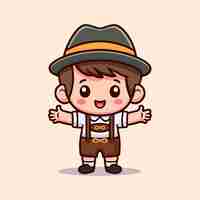 Vector el chico lindo celebra el oktoberfest ilustración del icono de dibujos animados