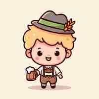 Vector el chico lindo celebra el oktoberfest ilustración del icono de dibujos animados