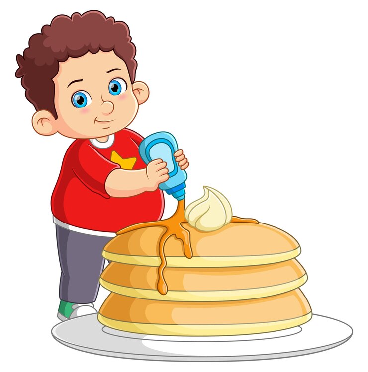 Vector un chico lindo comiendo avena en un tazón grande