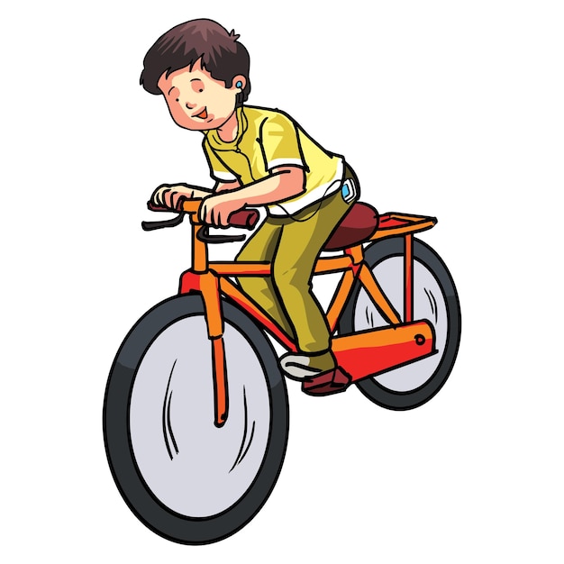 Un chico lindo compitiendo en bicicleta.