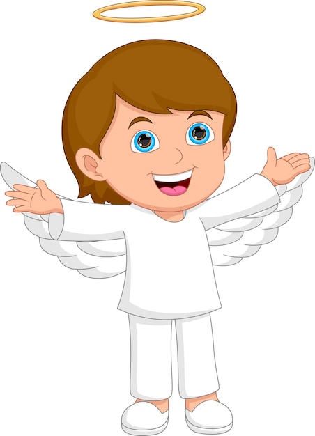 Chico lindo de dibujos animados en traje de ángel