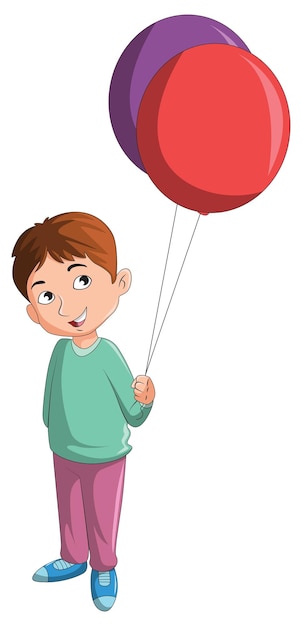 Vector chico lindo con dos globos en la mano