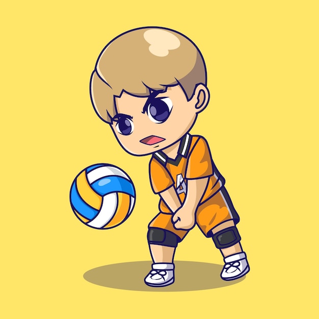 Chico lindo jugando ilustración de personaje de dibujos animados de voleibol