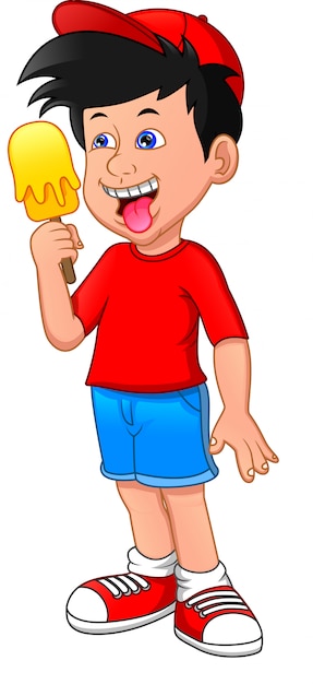 Chico lindo lamiendo el helado