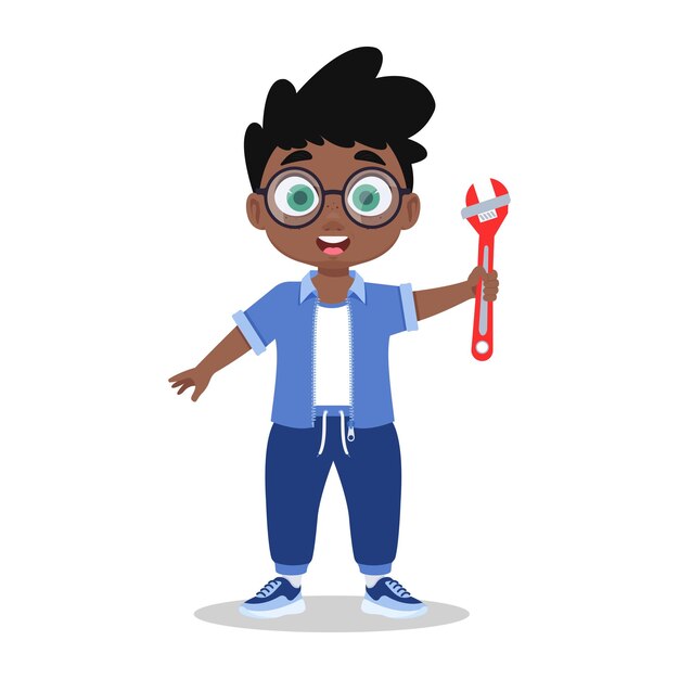 Chico lindo con llave ilustración vectorial