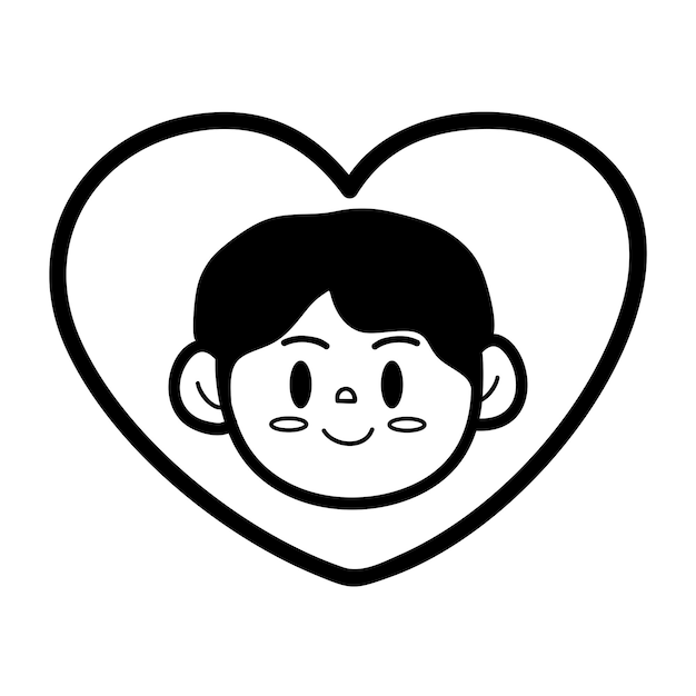 Chico lindo en un marco de corazón contorno ilustración vector de garabateo