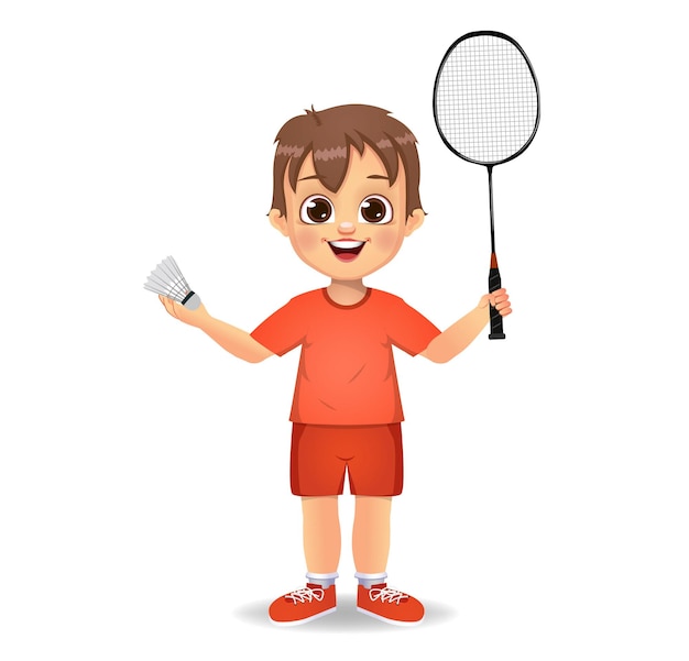 Chico lindo niño jugando bádminton