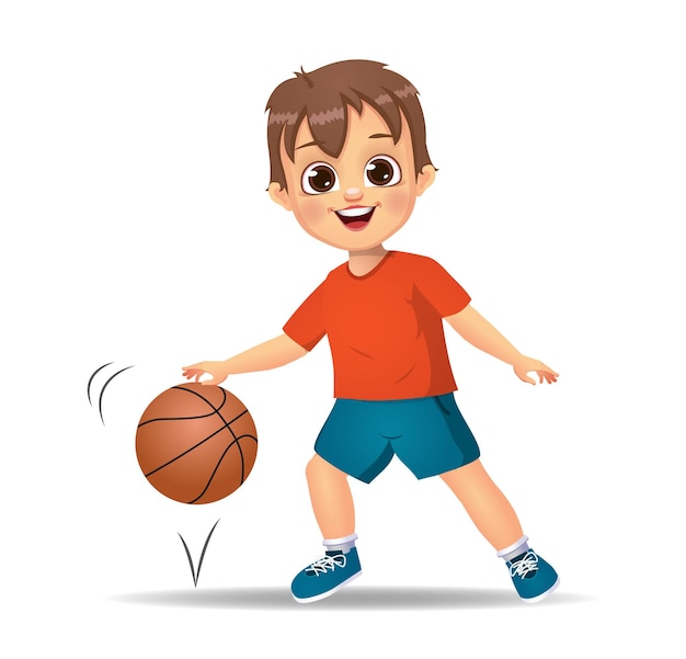 Chico lindo niño jugando baloncesto