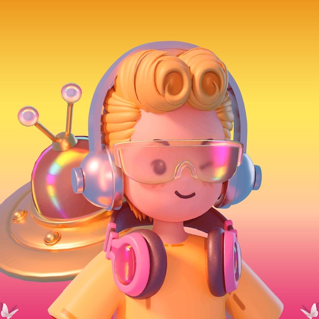 Vector chico lindo personaje de dibujos animados de ilustración 3d