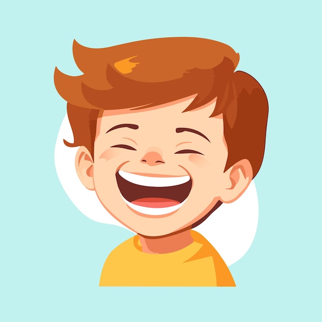 Vector chico lindo risa y alegría sonrisa cara ilustración plana