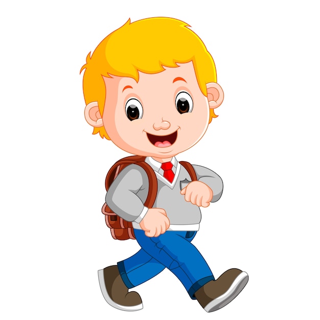 Chico lindo en su camino a la escuela