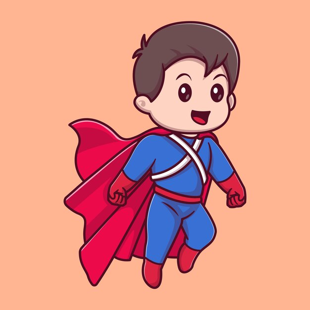 Vector chico lindo super héroe volando dibujos animados vector icono ilustración