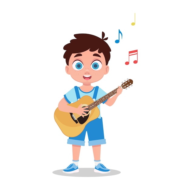 Chico lindo tocando la guitarra ilustración vectorial