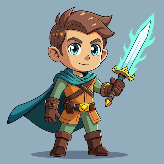 Chico lindo en el traje de guerrero de fantasía Arte de impresión vectorial de dibujos animados