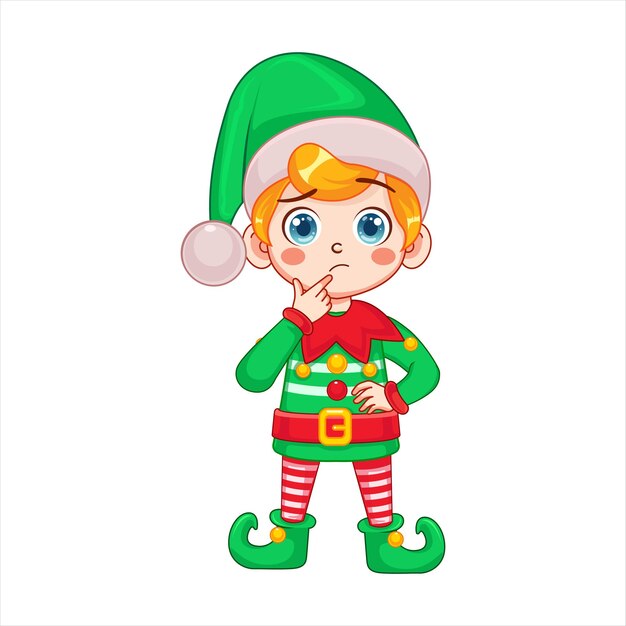 Un chico lindo vestido como el personaje de dibujos animados del elfo de Navidad