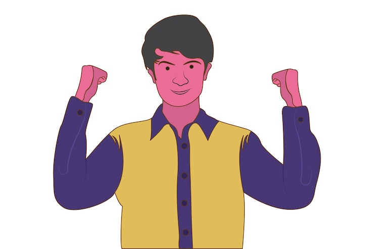 Vector chico de personaje plano haciendo pose de tripas ilustración vectorial fondo blanco
