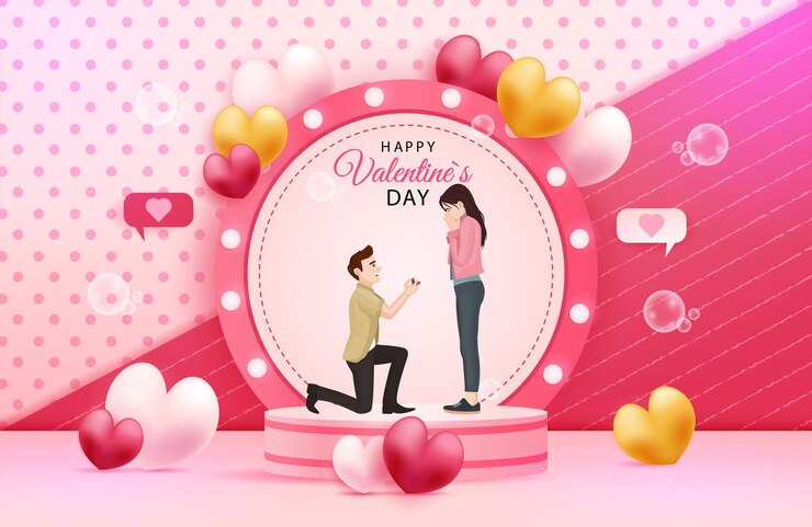 Chico proponiendo novias en feliz día de san valentín