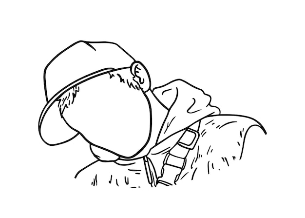 Chico en un retrato de gorra doodle libro de colorear de dibujos animados lineales