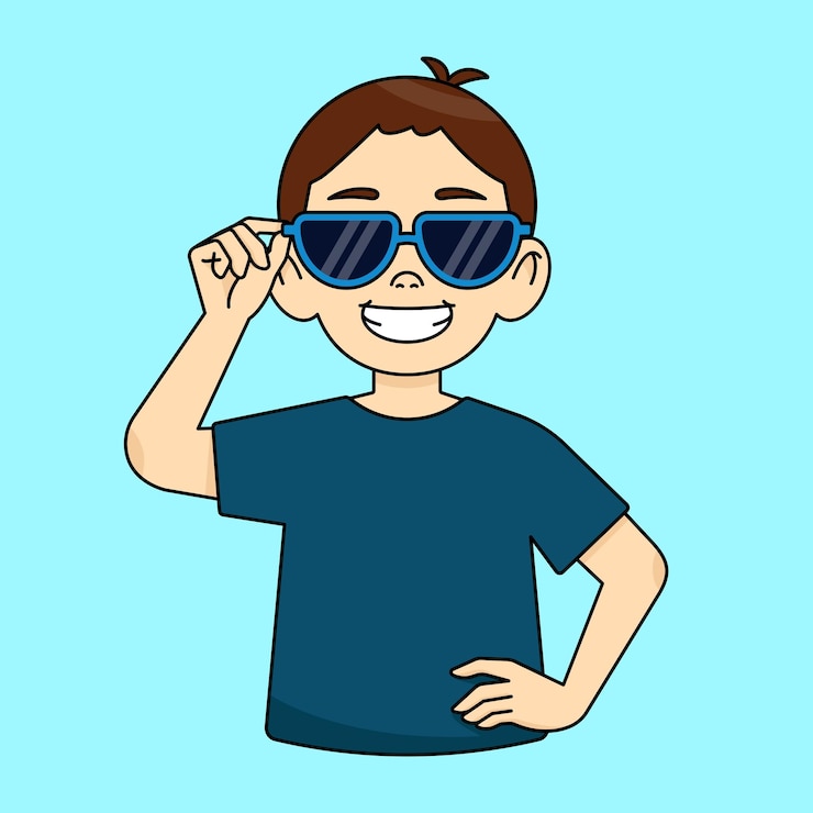 Vector el chico sonríe y sostiene gafas de sol se siente más seguro