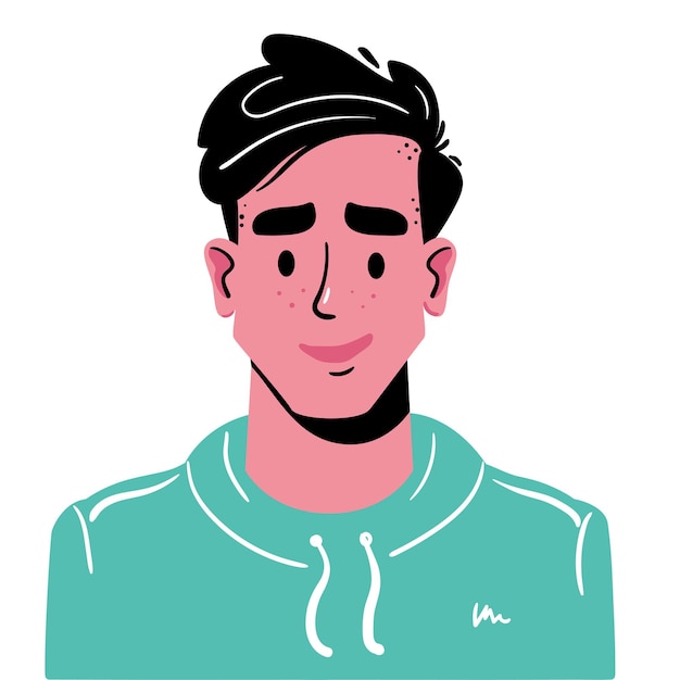 Chico sonriente joven con un corte de pelo de moda Avatar de un hombre con una sudadera verde de moda