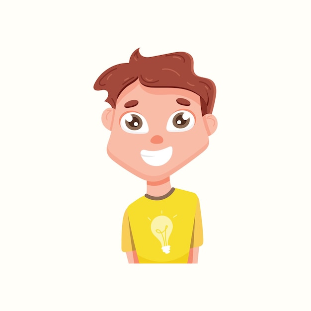 Chico sonriente lindo en una camiseta. Ilustración de vector de estilo plano