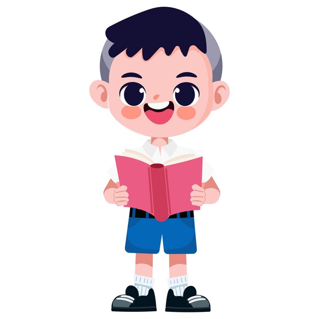 Un chico tailandés guapo, estudiante en uniforme, leyendo un libro.