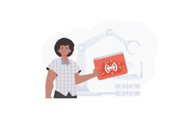 El chico tiene un icono de Internet en sus manos Concepto de Internet de las cosas Bueno para sitios web y presentaciones Ilustración vectorial en estilo moderno y plano