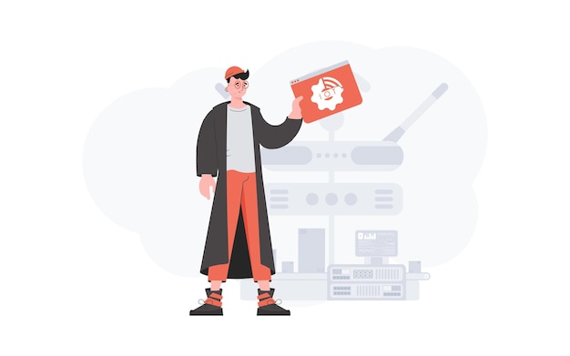 El chico tiene un icono de Internet en sus manos Concepto IoT Bueno para sitios web y presentaciones Ilustración vectorial