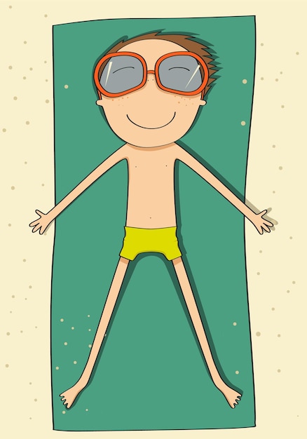Chico tomando el sol en una toalla de playa